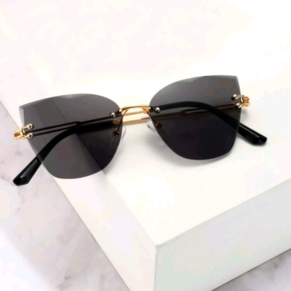 Cat Eye Rimless Sunglasses with Case